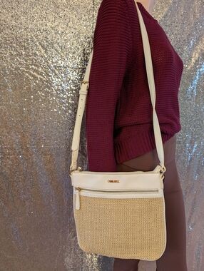 NWOT Pinkstix Cream & Woven Straw Crossbody Bag